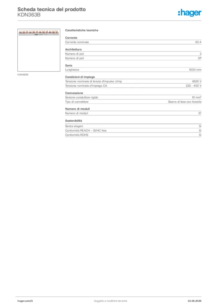 Immagine Hager Scheda tecnica del prodotto KDN363B | Hager Italia