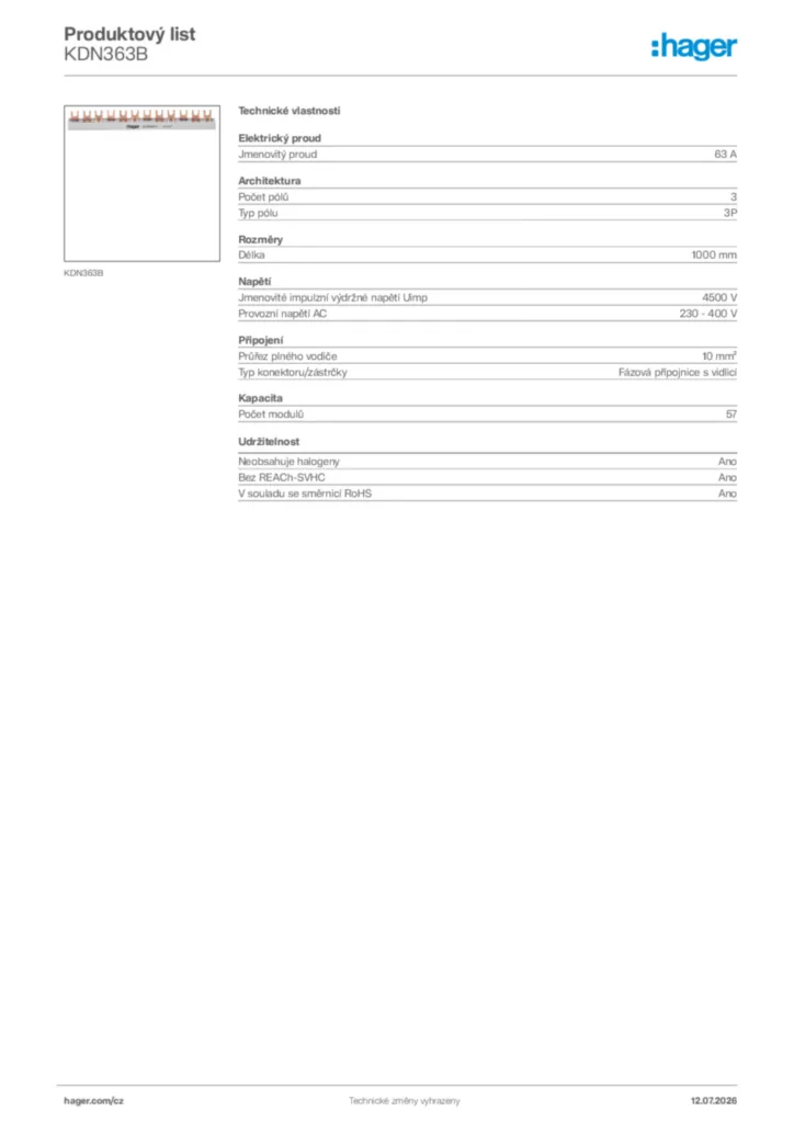 Obrázek Hager Generováno - Datový list produktu KDN363B | Hager
