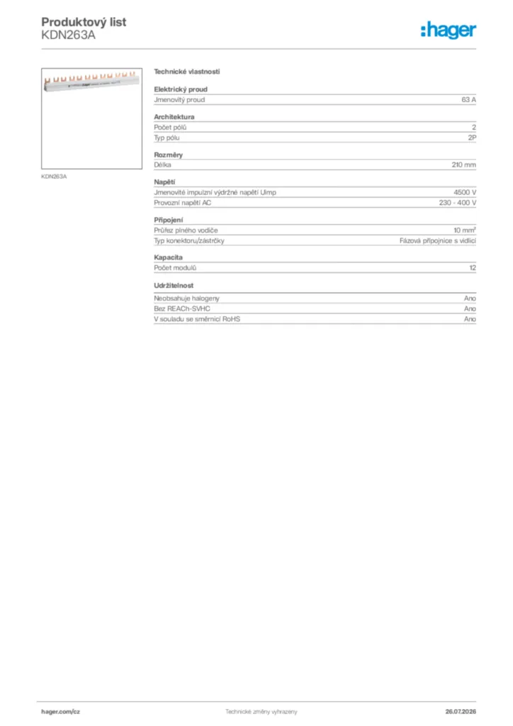 Obrázek Hager Generováno - Datový list produktu KDN263A | Hager