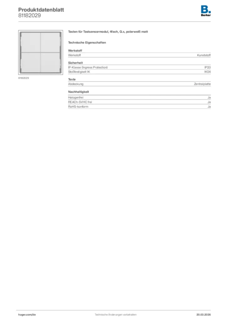 Bild Berker Produktdatenblatt 81182029 | Hager Deutschland