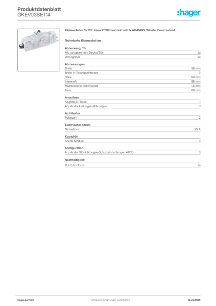 Bild Hager Produktdatenblatt GKEV03SET14 | Hager Deutschland