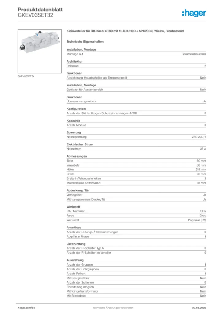Bild Hager Produktdatenblatt GKEV03SET32 | Hager Deutschland