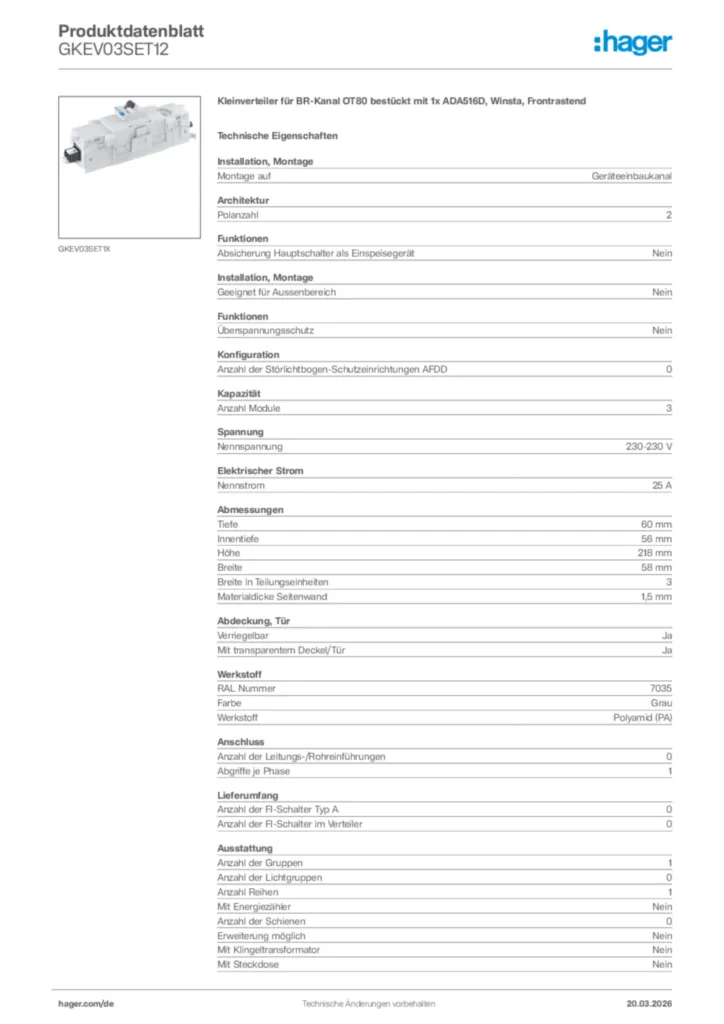 Bild Hager Produktdatenblatt GKEV03SET12 | Hager Deutschland