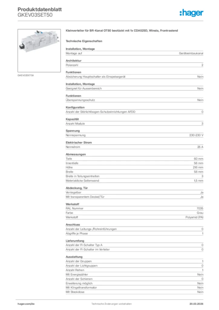 Bild Hager Produktdatenblatt GKEV03SET50 | Hager Deutschland