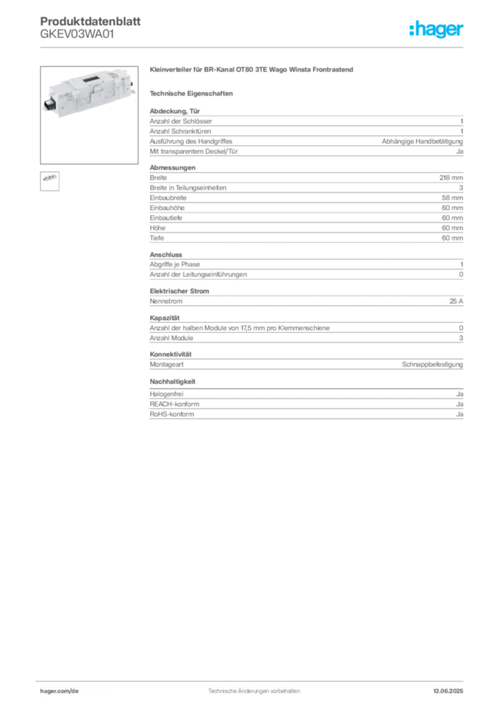 Bild Hager Produktdatenblatt GKEV03WA01 | Hager Deutschland