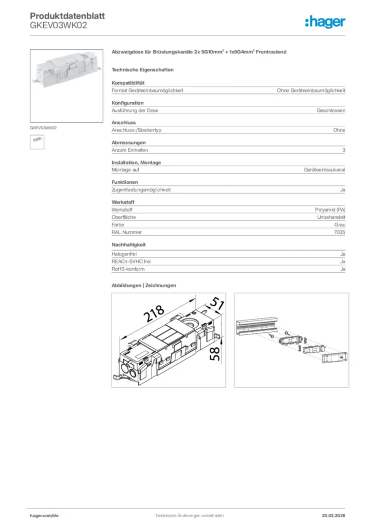 Bild Hager Produktdatenblatt GKEV03WK02 | Hager Deutschland