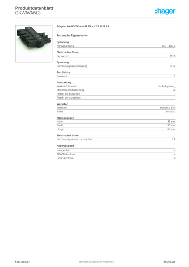 Bild Hager Produktdatenblatt GKWAVA5L3 | Hager Deutschland