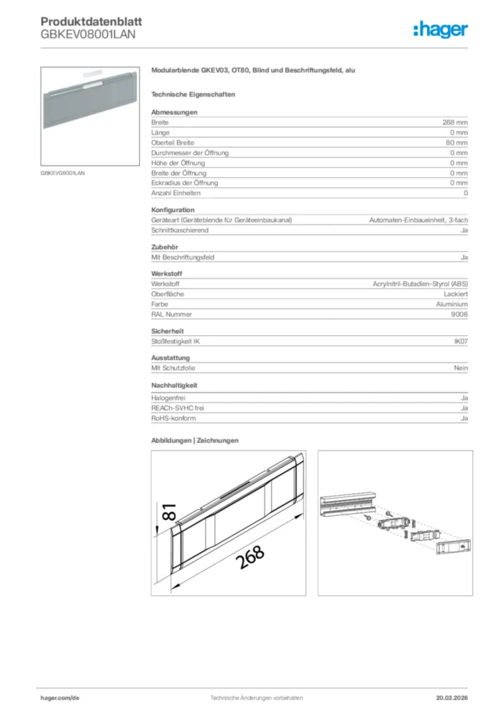 Bild Hager Produktdatenblatt GBKEV08001LAN | Hager Deutschland