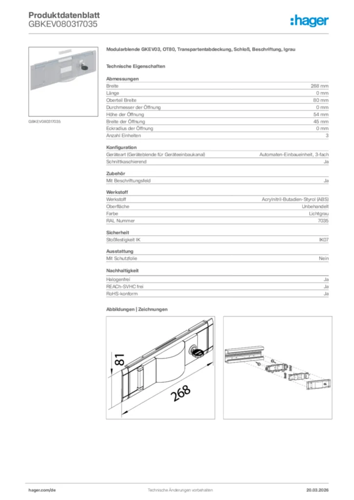 Bild Hager Produktdatenblatt GBKEV080317035 | Hager Deutschland