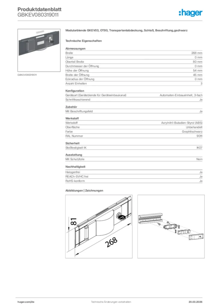 Bild Hager Produktdatenblatt GBKEV080319011 | Hager Deutschland