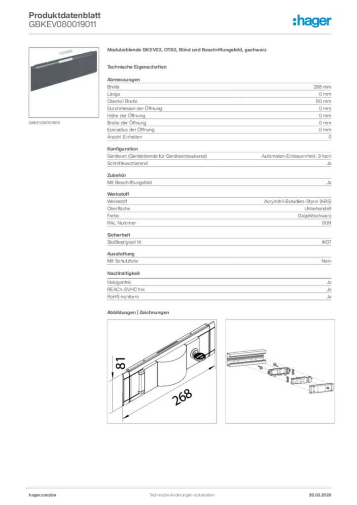 Bild Hager Produktdatenblatt GBKEV080019011 | Hager Deutschland