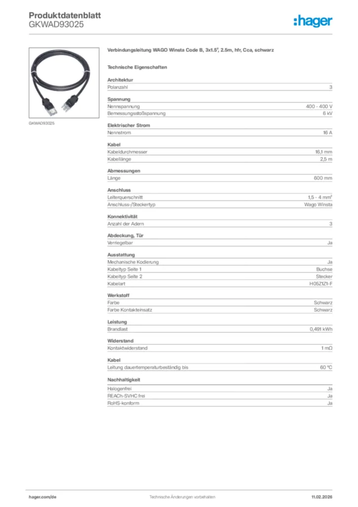Bild Hager Produktdatenblatt GKWAD93025 | Hager Deutschland