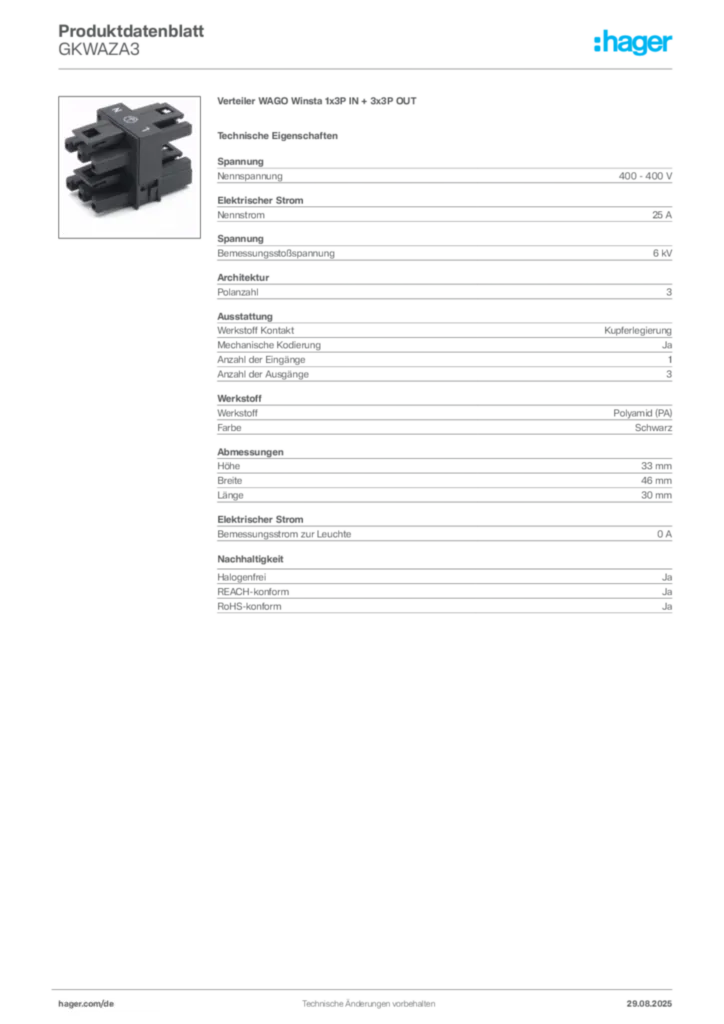 Hager Produktdatenblatt GKWAZA3