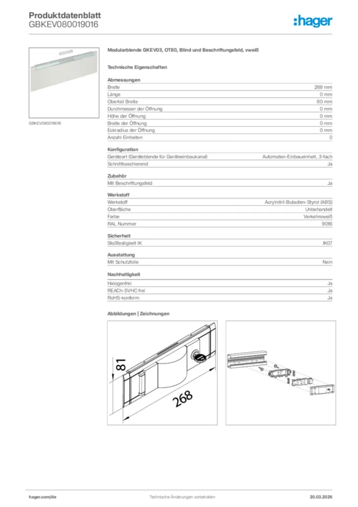 Bild Hager Produktdatenblatt GBKEV080019016 | Hager Deutschland