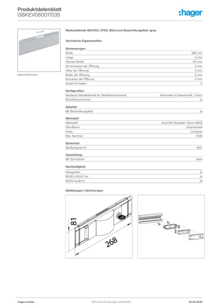 Bild Hager Produktdatenblatt GBKEV080017035 | Hager Deutschland