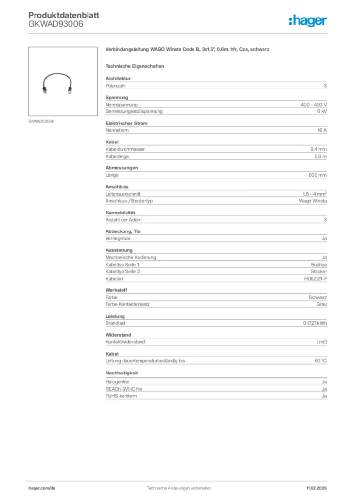 Bild Hager Produktdatenblatt GKWAD93006 | Hager Deutschland