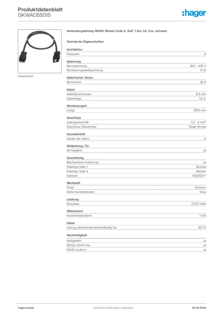 Bild Hager Produktdatenblatt GKWAD55015 | Hager Deutschland