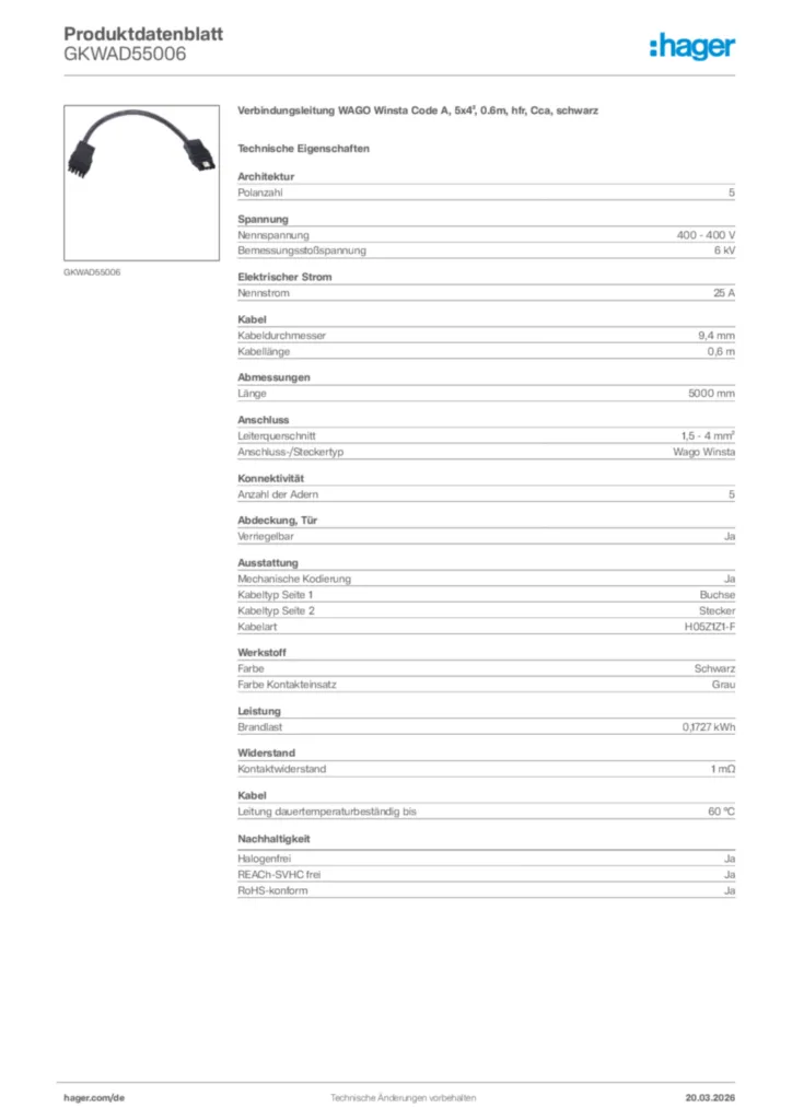 Bild Hager Produktdatenblatt GKWAD55006 | Hager Deutschland