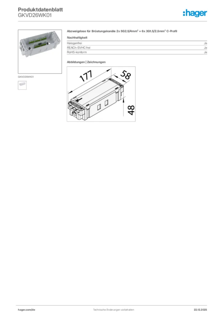 Bild Hager Produktdatenblatt GKVD26WK01 | Hager Deutschland