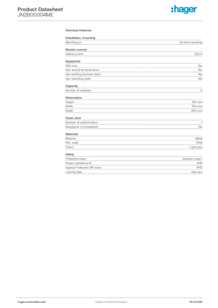 Image Hager Product data sheet JN2B00004ME  | Hager