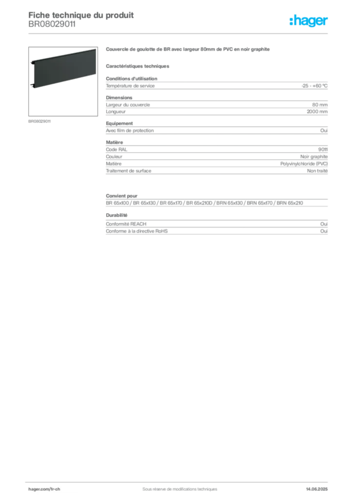 Image Hager Fiche technique du produit BR08029011 | Hager Suisse