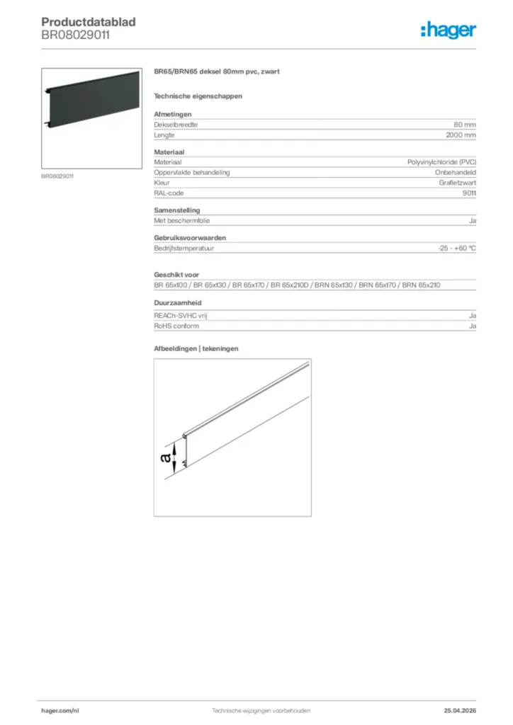 Afbeelding Hager Productdatablad BR08029011 | Hager Nederland
