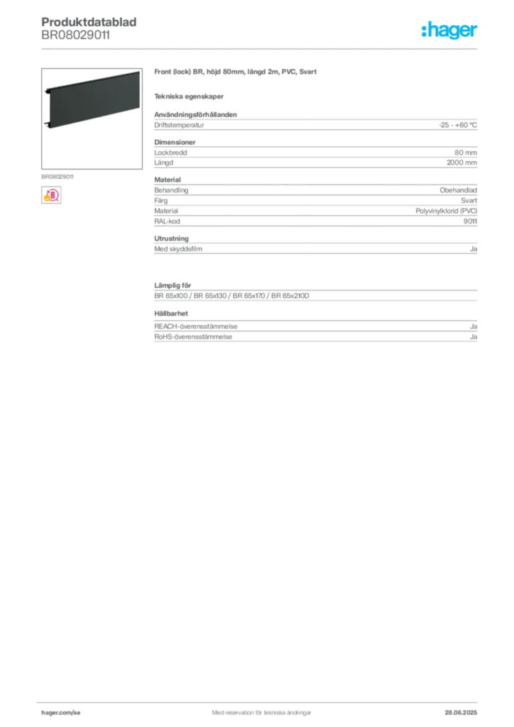 Bild Hager Produktdatablad BR08029011 | Hager Sverige