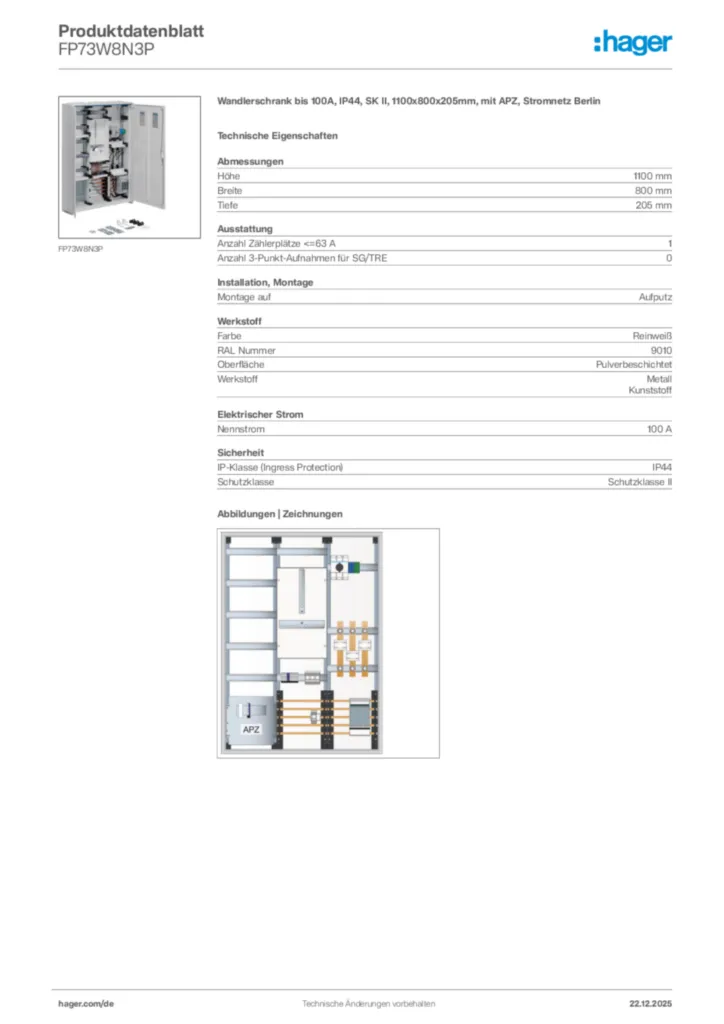 Bild Hager Produktdatenblatt FP73W8N3P | Hager Deutschland