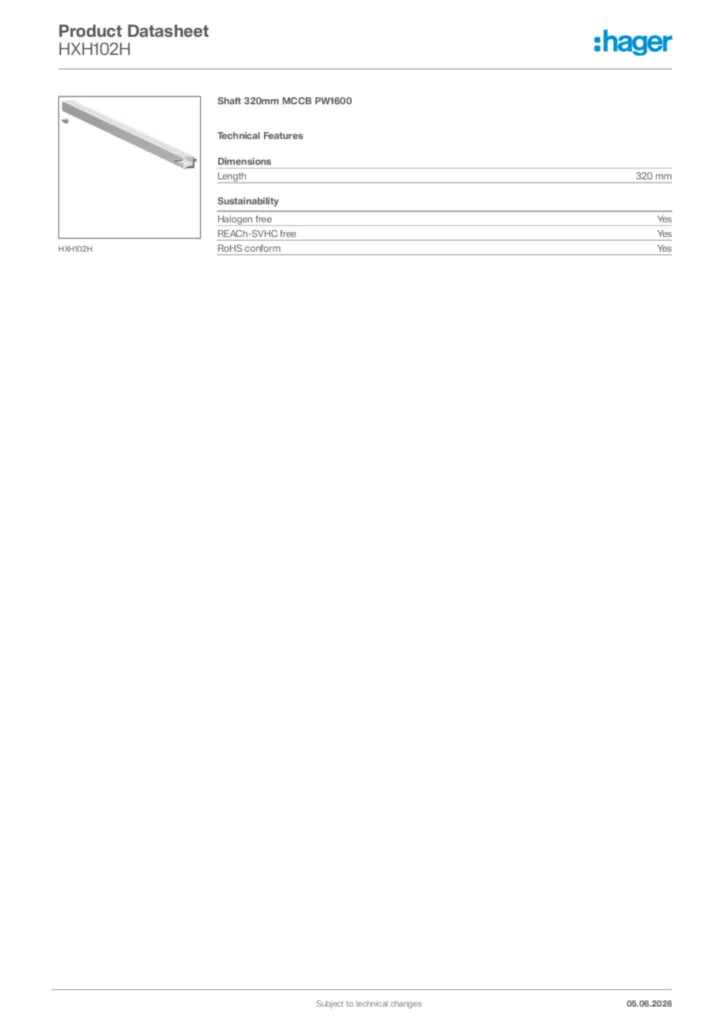 Image Hager Product data sheet HXH102H  | Hager Africa