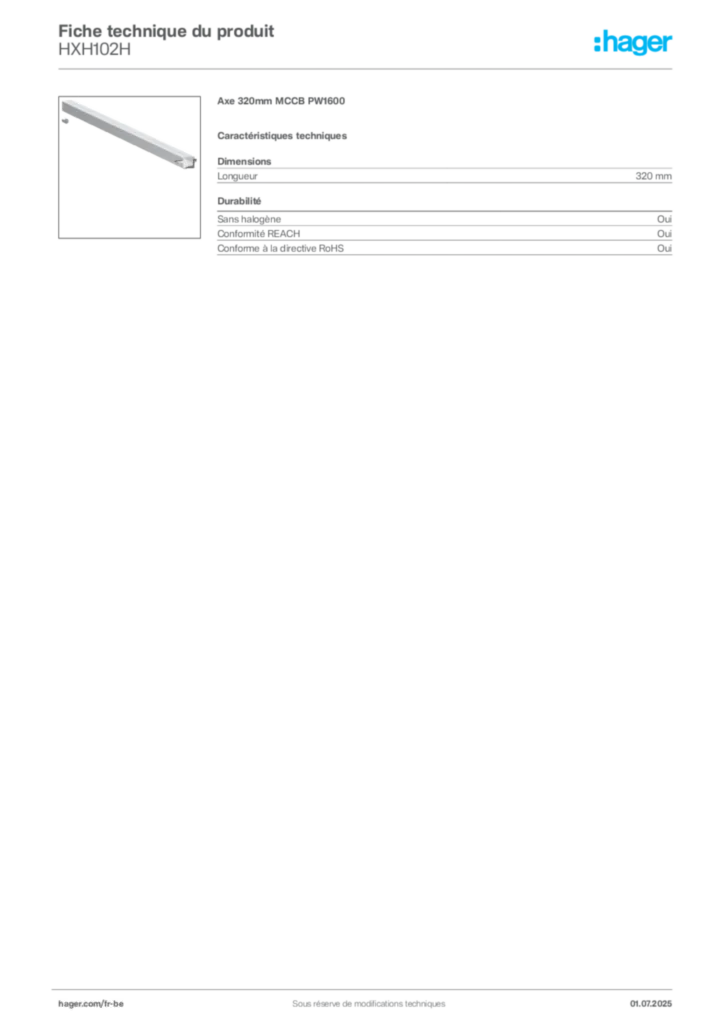 Image Hager Fiche technique du produit HXH102H | Hager Belgique