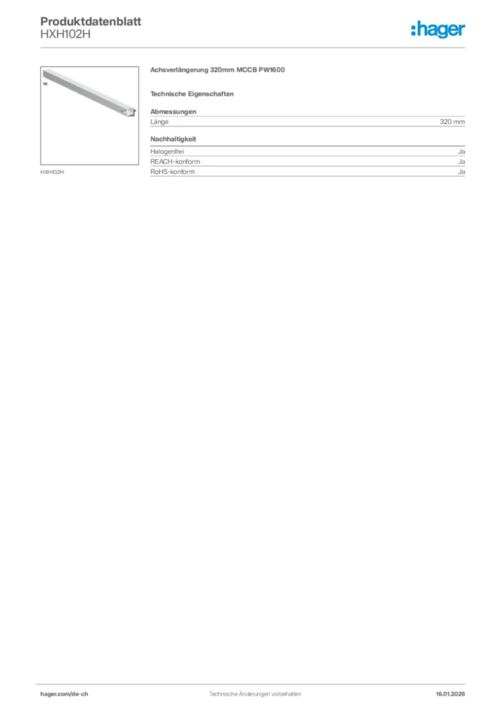 Bild Hager Produktdatenblatt HXH102H | Hager Schweiz