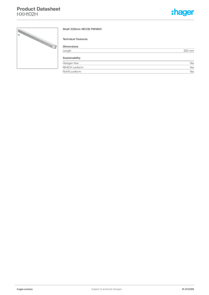 Image Hager Product data sheet HXH102H  | Hager Australia