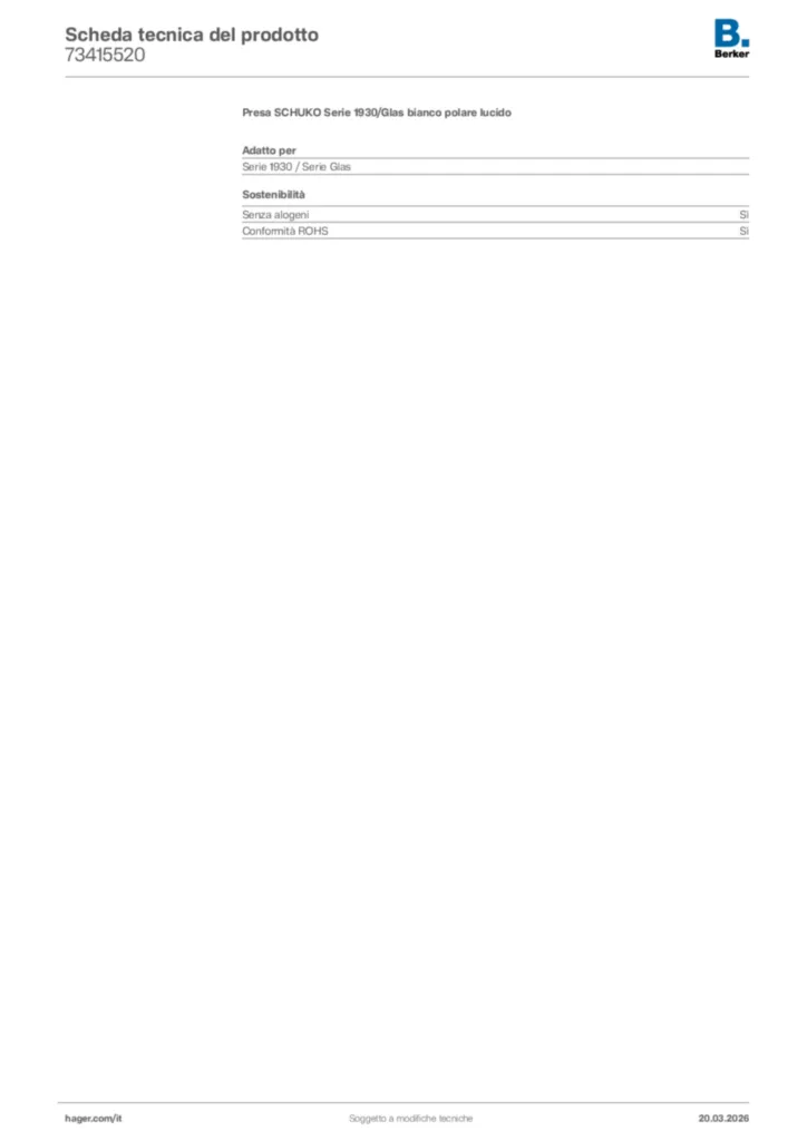 Immagine Berker Scheda tecnica del prodotto 73415520 | Hager Italia