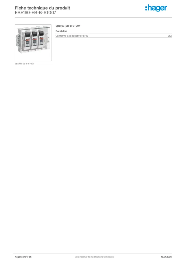 Image Hager Fiche technique du produit EBE160-EB-B-ST007 | Hager Suisse