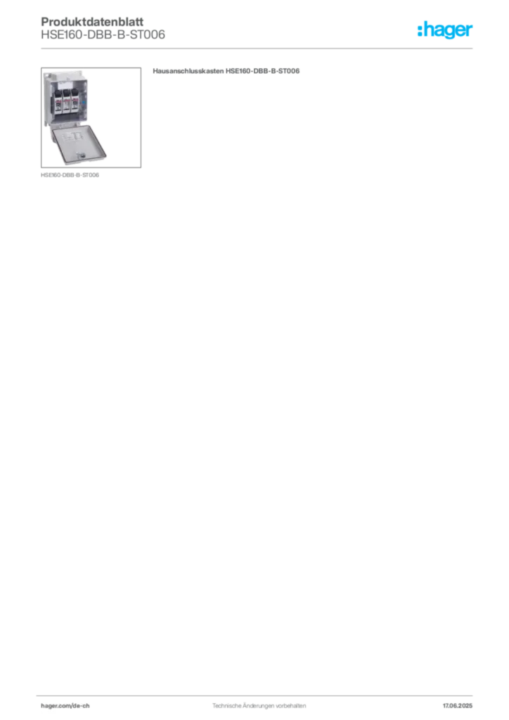 Bild Hager Produktdatenblatt HSE160-DBB-B-ST006 | Hager Schweiz