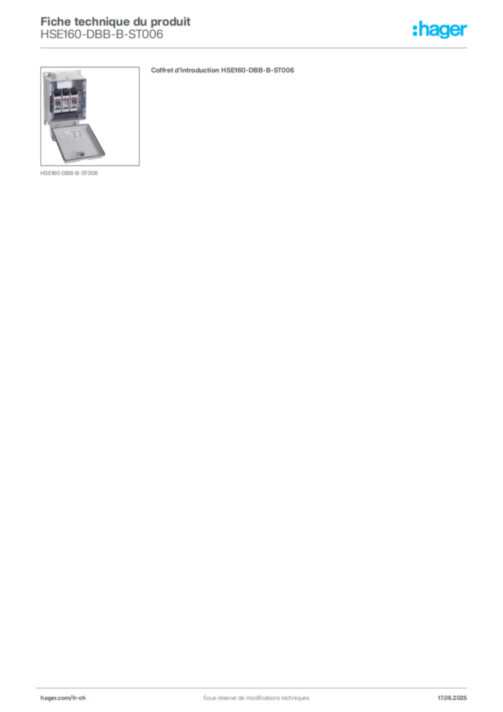 Image Hager Fiche technique du produit HSE160-DBB-B-ST006 | Hager Suisse