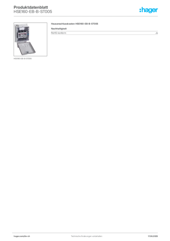 Bild Hager Produktdatenblatt HSE160-EB-B-ST005 | Hager Schweiz