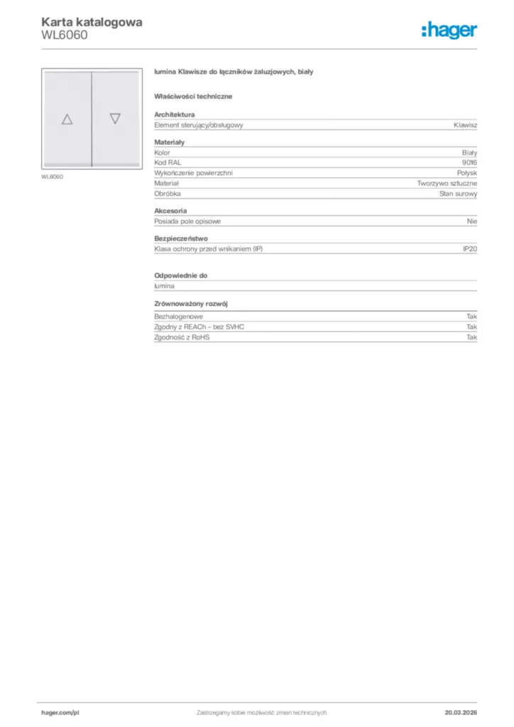 Zdjęcie Hager Karta katalogowa WL6060 | Hager Polska