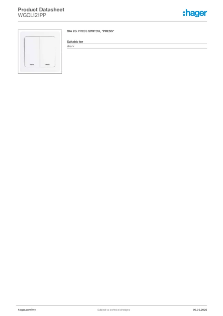 Image Hager Product data sheet WGCL121PP  | Hager