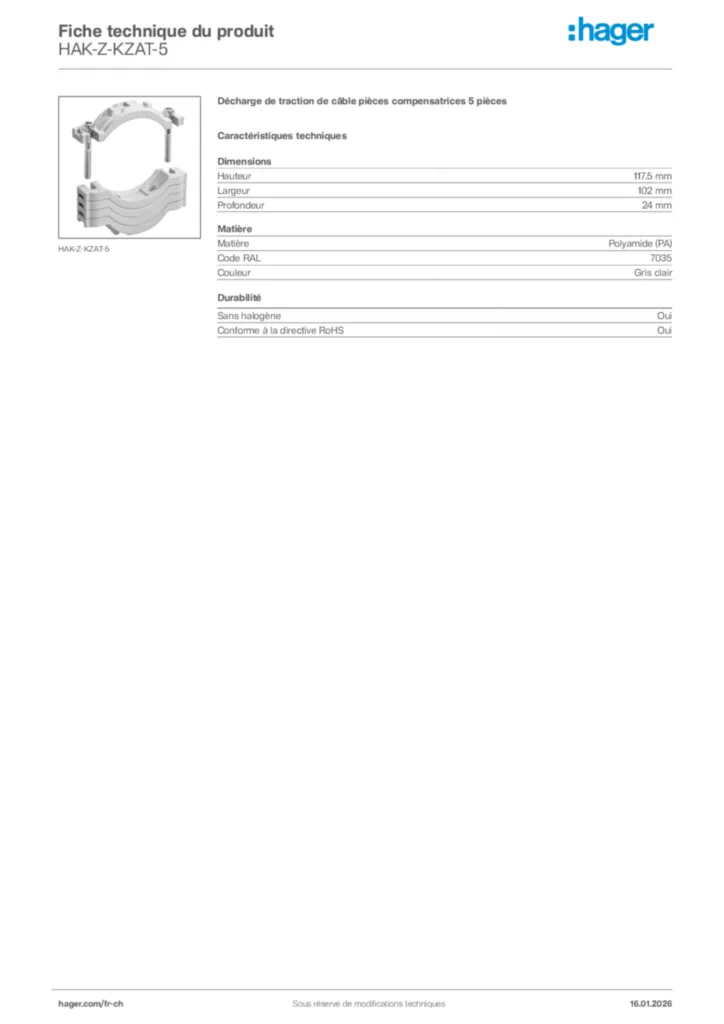 Image Hager Fiche technique du produit HAK-Z-KZAT-5 | Hager Suisse