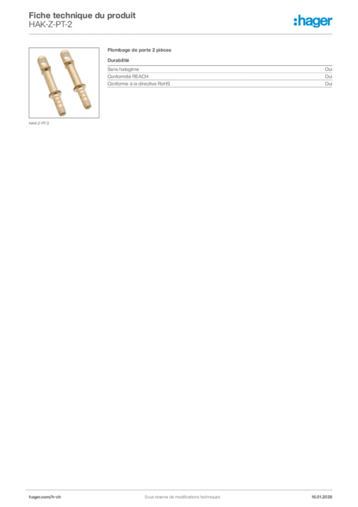 Image Hager Fiche technique du produit HAK-Z-PT-2 | Hager Suisse