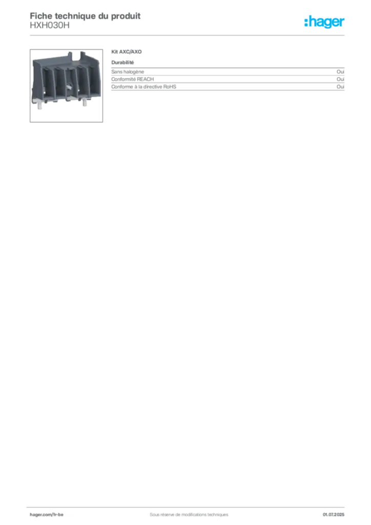 Image Hager Fiche technique du produit HXH030H | Hager Belgique