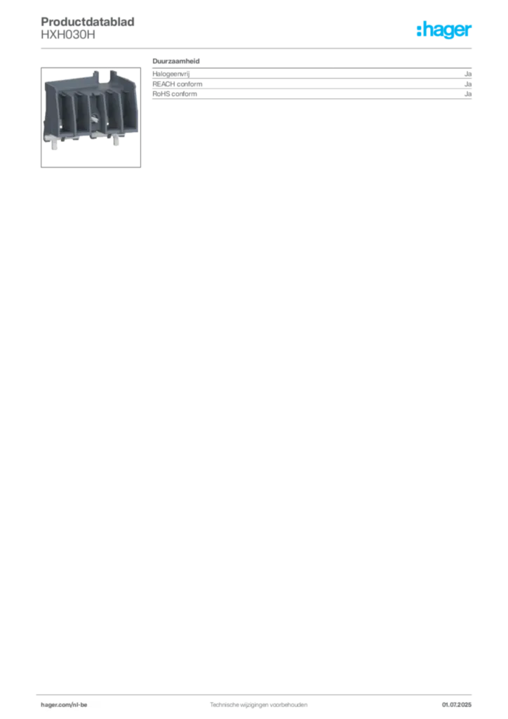 Afbeelding Hager Productdatablad HXH030H | Hager Belgium