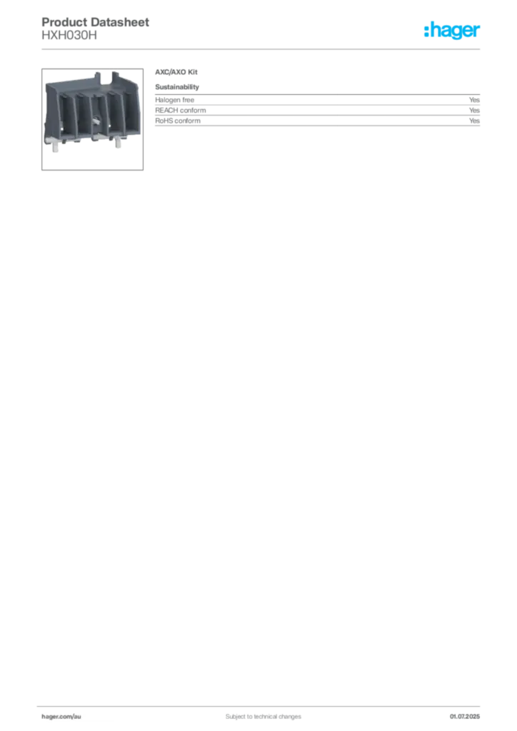 Image Hager Product data sheet HXH030H  | Hager Australia