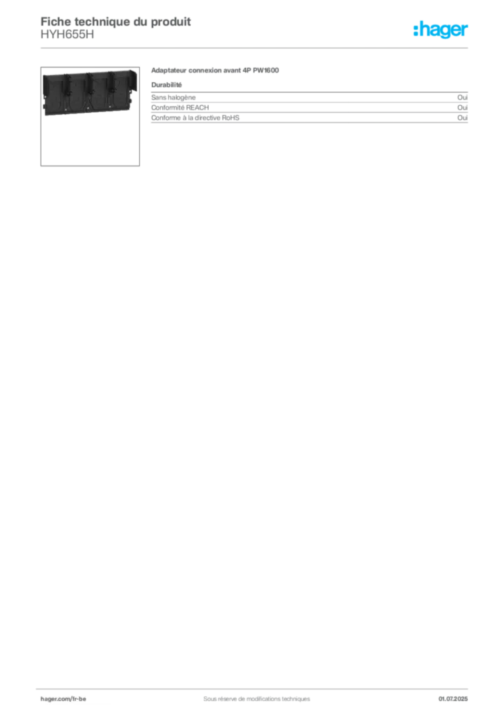 Image Hager Fiche technique du produit HYH655H | Hager Belgique