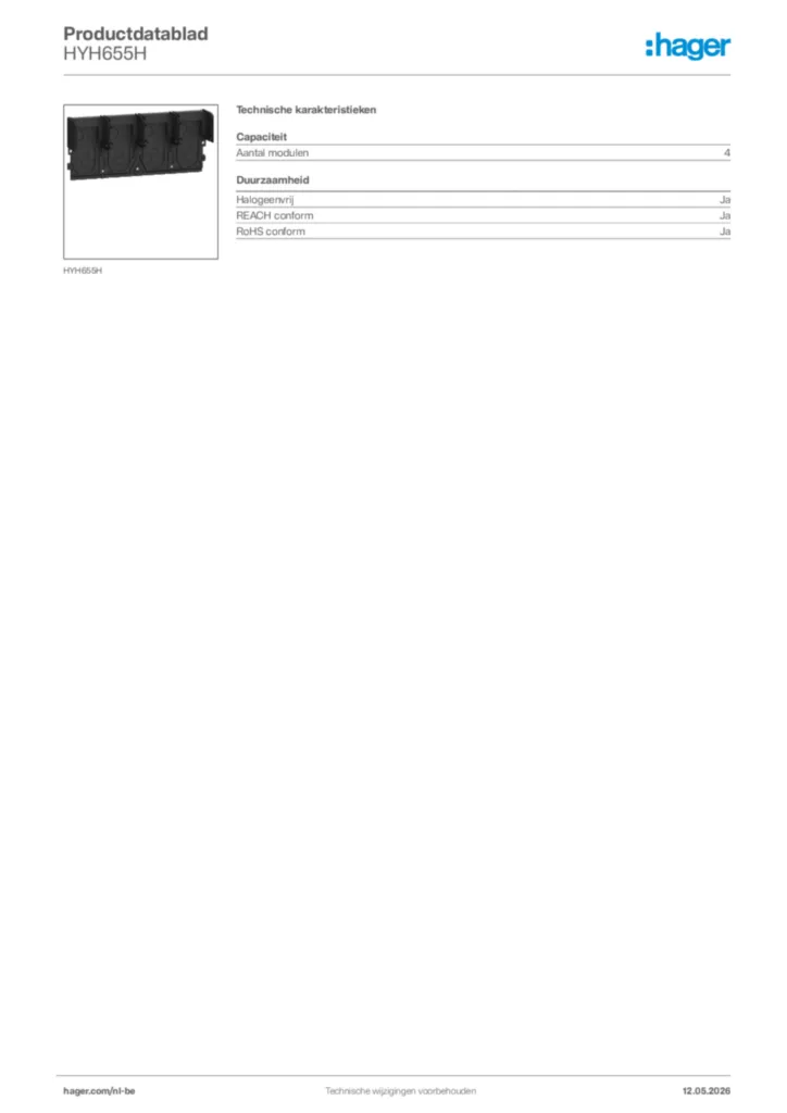 Afbeelding Hager Productdatablad HYH655H | Hager Belgium