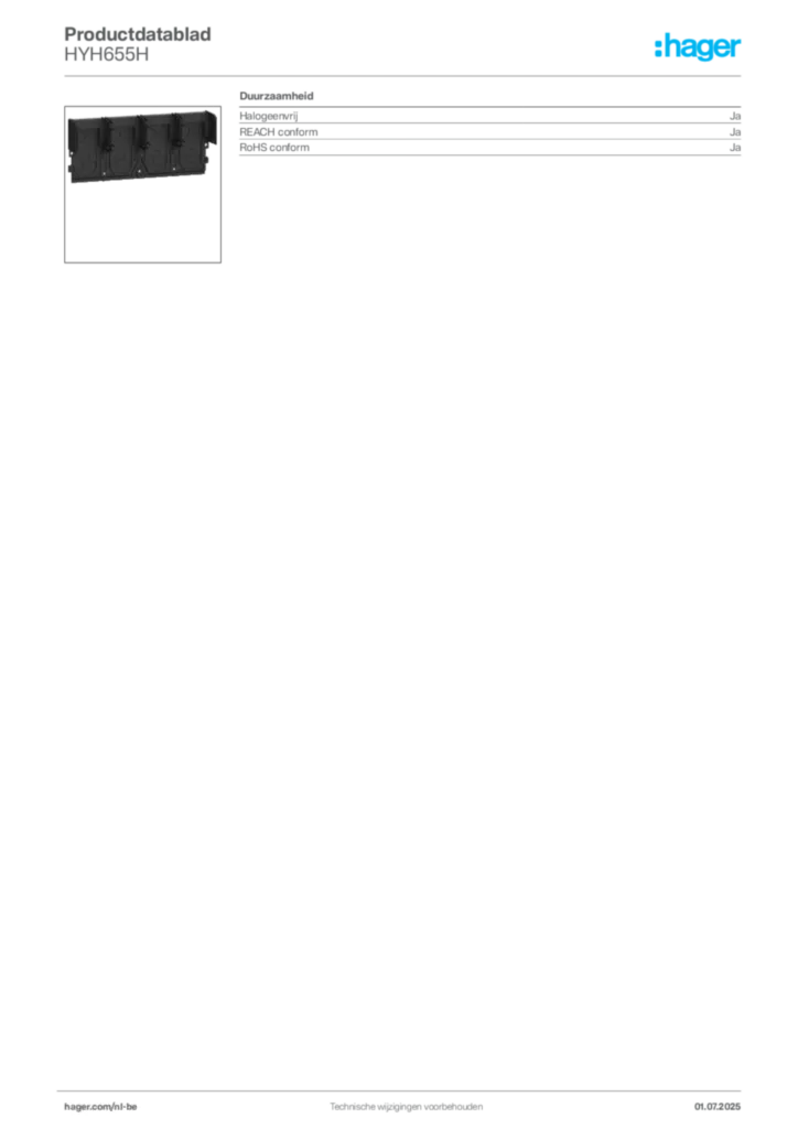 Afbeelding Hager Productdatablad HYH655H | Hager Belgium