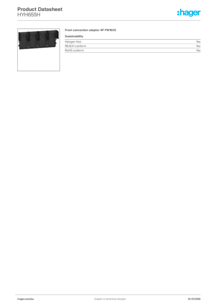 Image Hager Product data sheet HYH655H  | Hager Australia
