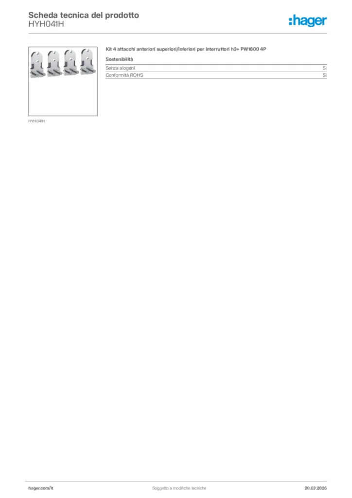 Immagine Hager Scheda tecnica del prodotto HYH041H | Hager Italia