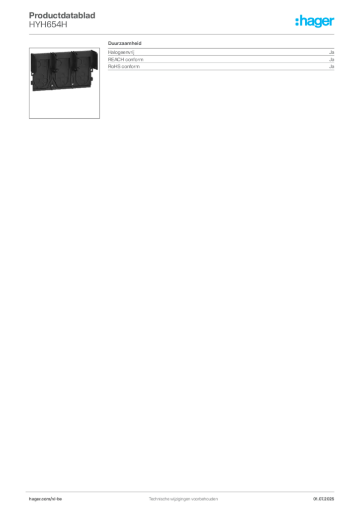 Afbeelding Hager Productdatablad HYH654H | Hager Belgium